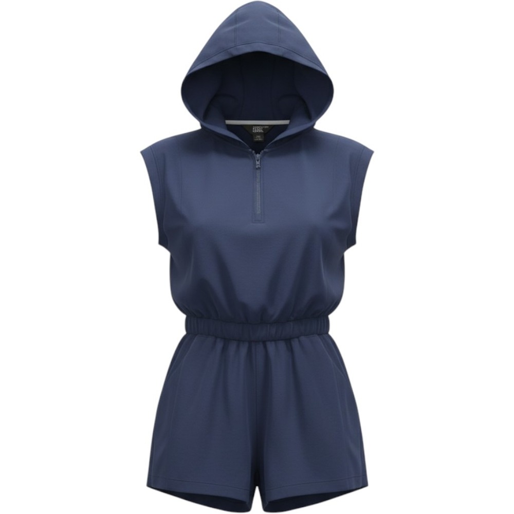 Athleta Girl Level Up Romper Kids Size L 12 Navy Blue Excellent Hooded Athletic